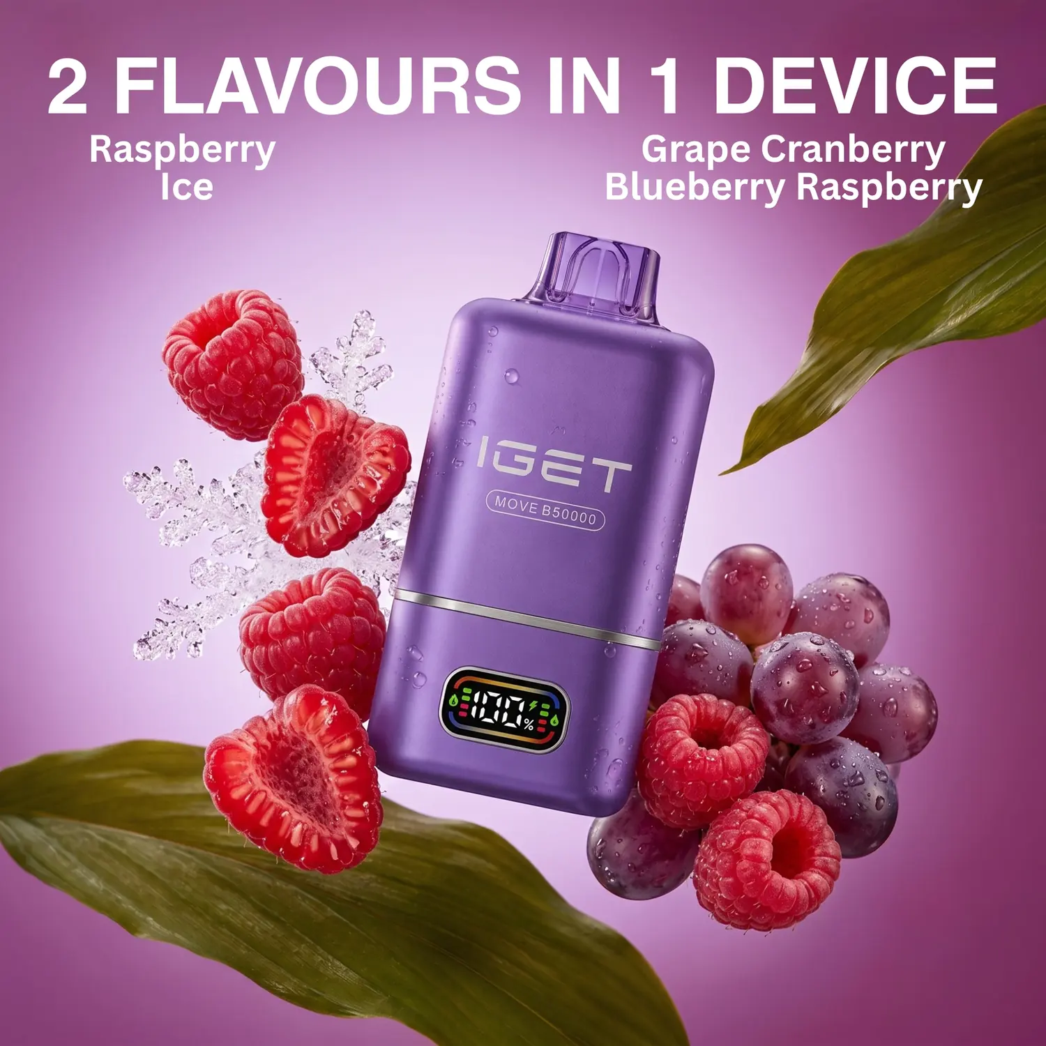 Iget Move - Raspberry Ice + Grape Cranberry Blueberry Raspberry - 2 flavours in 1 device